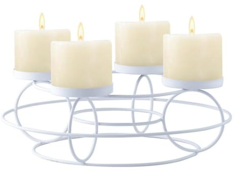 Moderner Adventskranz Rosew handgefertigt aus Metall in Weiß 30 cm
