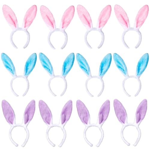 DTYDECLE 12pcs Bunny Ears Headband, Colorful Cute Rabbit Hairbands Bendable Comfortable Easter Bunny Ears for Woman Kids for Easter Party Favor