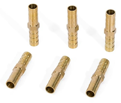 Raccordo Portagomma in Ottone, Raccordi per Tubi Diritti, 6 pezzi 8 mm (0,31in), Raccordos per Tubo Flessibile con Ugello a 2 Vie per Gas Acqua Carburante Diesel Olio