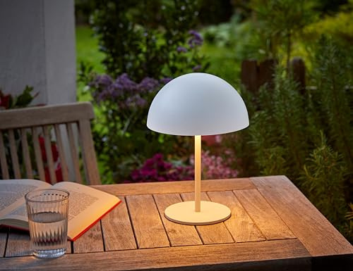 Northpoint LED Metall Akku Tischlampe in Pilzform 28cm hoch Touch-Schalter Outdoor Lampenschirm Terassenleuchte (Weiß)