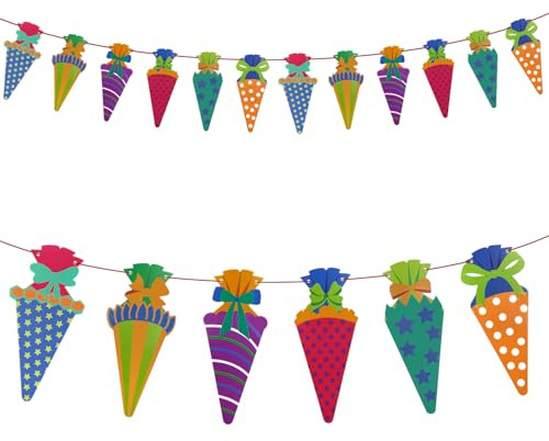 Oblique Unique Zuckertüten Girlande Schultüte Hänge Deko Banner für Schuleinführung Einschulung Schulanfang Dekoration Schule Jungs Mädchen