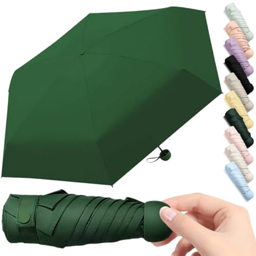 Mini-Regenschirm, Leichter Tragbarer Sonnenschirm, Sonnenschutz Regenschirm, Regen- oder SonnenscheinRegenschirm, Im Freien UV Faltender Regenschirmfür Männer Frauen und Kinder Reise, Dunkelgrün