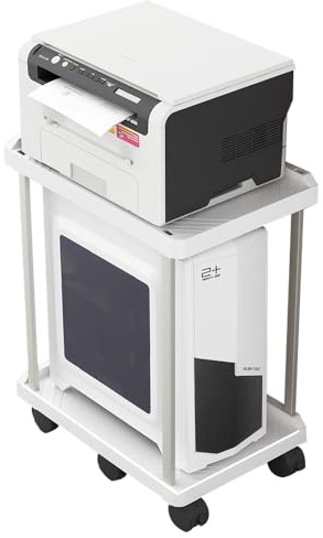Niciksty Soporte para CPU para PC, Soporte Torre Ordenador de 2 Capas, Soporte para PC Móvil con 6 Ruedas, Carro de Impresora de Escritorio, Carro de CPU Debajo del Escritorio, Blanco