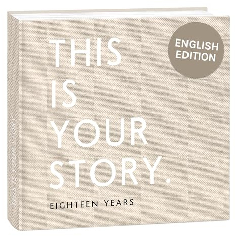 mintkind Baby Memory Journal – 18-Year Milestone Keepsake Book in Beige Linen, Baby Gift Photo Album with Thick Paper and Easy Yearly Entries