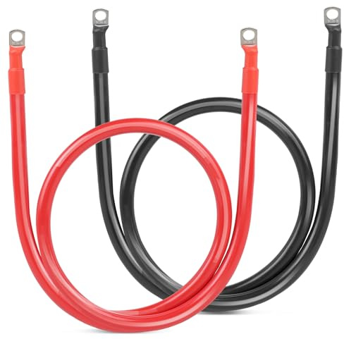 SWAWIS 2 Stück Batteriekabel M8 100cm, Batteriekabel 35mm2 Batterie Kabel | 12V/24V Kupfer Ringklemmen Batteriekabel für Motorrad Solar Autobatterie Massekabel Auto, Schwarz + Rot
