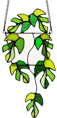 Ristpal Plant Painted Acrylic, Painted Acrylic Window Hanging, Green Plants Artificial Decoration, Catch The Day Plant Gifts for Ladies, Grandma, Mother's Day, Christmas (1 Piece, Turtle-Back Leaf)