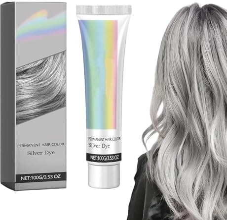 Teinture capillaire argentée 2 en 1 à base d'extraits naturels, crème colorante naturelle gris argenté, teinture capillaire argentée métallisée, teinture capillaire argentée permanente (1PCS)
