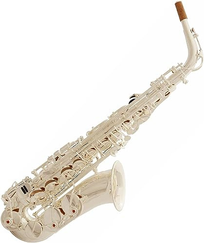 LABLADUO Saxophon für Anfänger, Saxophon, Musikinstrument, handgeschnitzt, E Saxophon, flaches Saxophon, Messing, versilbert, Altsaxophon mit komplettem Zubehör