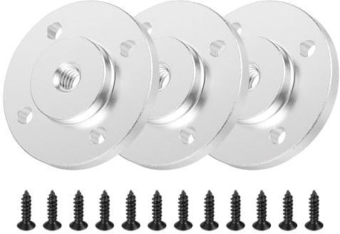 PATIKIL 1/4-20 Female Thread Microphone Flange Mount, 3Pcs Desktop Gooseneck Table Mounts Base with Round Head Screw for Gooseneck Hose Adapter, Silver