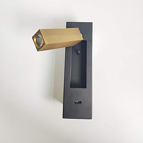Spotlight cromato quadrato ad incasso, riflettori a parete regolabile con interruttore, lampada da letto con USB, lampada da lettura al letto a LED, per soggiorno di studio per il letto del comodino,