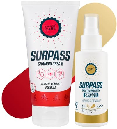 SURPASS Paquete de crema solar SPF 30 y gamuza - Sin parafina - Crema anti-rozaduras 96% natural - Spray de aceite seco invisible - UVA + UVB - EcoSun Pas 100 ml+170 ml
