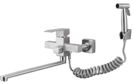 Miscelatore Cucina da Muro Acciaio Inossidabile Rotante Acqua Fredda e Calda Rubinetto da Cucina Con Pistola a Spruzzo-Oro Spazzolato