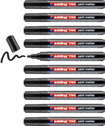 edding 790 Lackmarker - schwarz - 10 Stifte - Rundspitze 2-3 mm - Lackmarker zum Markieren und Beschriften von Metall, Glas, Stein oder Kunststoff - hochdeckend, permanent, wischfest