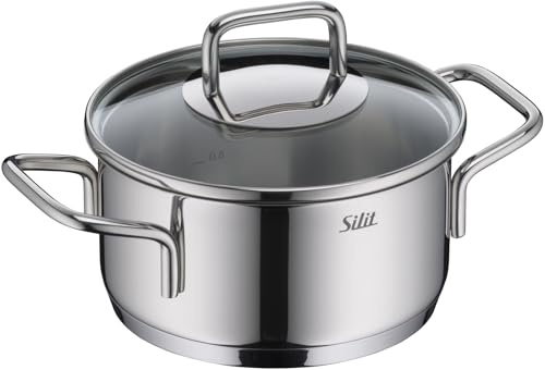 Silit Extra Cook, Bratentopf 16 cm mit Glasdeckel, Innenskalierung, breiter Schüttrand, hochwertiger, spülmaschinenfester Crominox-Edelstahl, Kochtopf klein, optimale Wärmeverteilung, Induktion