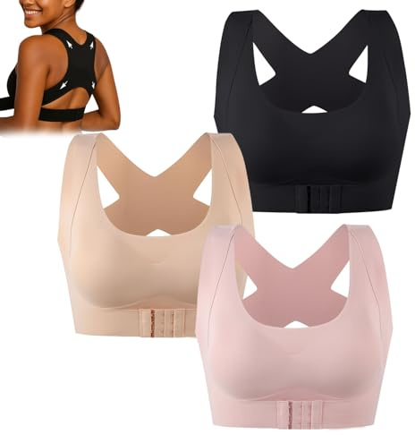 Reggiseno Jazpero, Reggiseno Jazpero Spineluxe per la postura, Chiusura frontale senza ferretto con cuscinetti rimovibili, Reggiseni correttori di postura con supporto, 3 pezzi, XXL