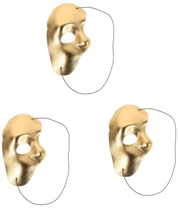 CLISPEED 3 Pièces Masque Demi Visage Réaliste Doré pour Hommes et Femmes Masque Fête et Mascarade Décoration Élégante pour Soirée Costumée