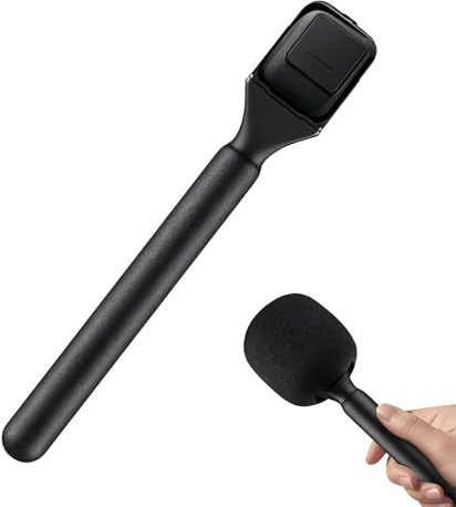 1x Handheld Wireless Mic Stand with Foam Pop Filter for Podcast Vlogging | Universal interview handle, fits most radio mics, windscreen included, portable recording accessory, tool grip