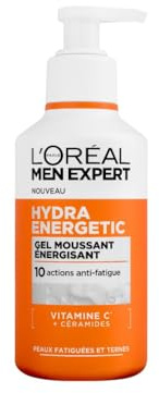 L'Oréal Paris Men Expert Gel Nettoyant Hydra Energetic Vitamine C 260ml | Réduit 10 signes fatigue, Teint unifié éclatant, Céramides, Pores dilatés, Usage quotidien