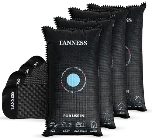 Tanness 4 Pack x 1kg Car Dehumidifier Bags with Anti-Slip Pads - Essential Accessories, Moisture Absorber, Reusable, Recharges in Microwave - Multipurpose for Home, All Spaces & Vehicles