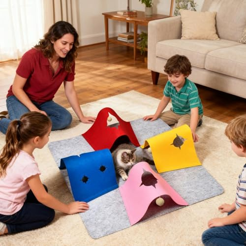 Katzen Spielmatte | 4-in-1 Tunnel Spielteppich,Faltbarer Aktivitätsteppich Mit Löchern,Für Innen Und Außen Gegen Langeweile Für Bewegung Reisen Schlafzimmer Und Wohnzimmer Bereicherung