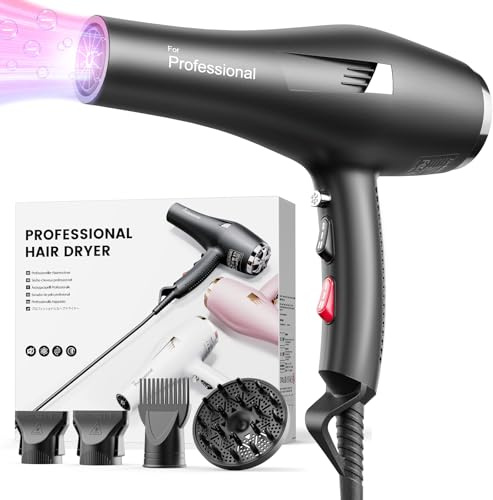 Dekuri Professional Hair Dryer, 29m/s Fast Ionic Blow Dryer | 130M Negative Ions & Blue Light, 29m/s Fast Drying, 4 Styling Attachments, 2m Cable (1.8m Exposed), UK Plug