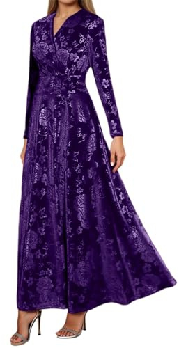 Generisch - Vestito invernale in velluto, stile elegante, casual, tinta unita, a maniche lunghe, per donna, abbigliamento da festa, comodo, elastico, morbido, abbigliamento quotidiano, Lilla, XL