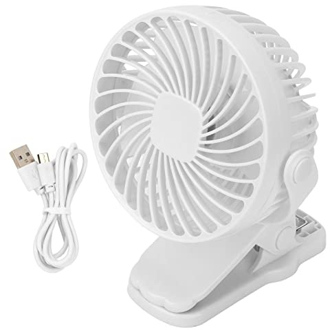 EOJDDPA Clip-On-Ventilator, ABS, 720-Grad-Drehung, 3 Geschwindigkeiten, einstellbar, geräuschlos, USB-batteriebetriebener Mini-Schreibtischventilator für Büro, Schlafsaal (Weiß)