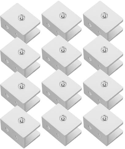 Veemoon 12 Piezas Soportes Abrazadera de Vidrio Negro Rectangular para Estantes, Clip Medio Aluminio Ajustable para Paneles 8-10 Mm, Soporte Resistente para Estanterías y Gabinetes, Uso