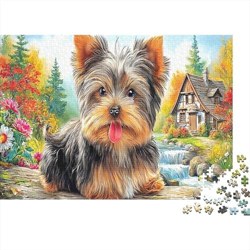 Yorkshire Terrier Sturdy Paper Yorkshire Terrier with Tongue Out in Garden Jigsaw Puzzle Stress Relief Birthday Gift 70x50cm/1000pcs