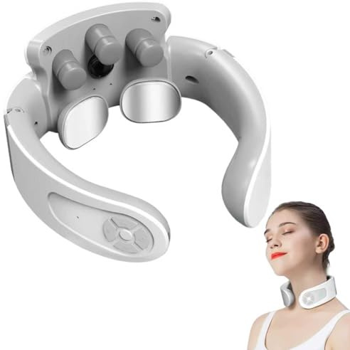 Masseur Cervical, Massage Cou Portable Vocale Intelligente avec Thérapie Thermique à 42°C, 5 Modes 15 Intensités Masseur Cervicales Portable pour Bureau et Maison, Voyage