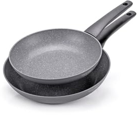 Moneta Power Set di 2 Padelle 24-28 cm, Alluminio Forgiato, Antiaderente Artech Stone, Induzione, Grigio