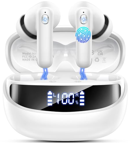 Kopfhörer Kabellos Bluetooth, Bluetooth Kopfhörer, 2026 50 Std Spielzeit In Ear Kopfhörer mit 4 ENC Noise Cancelling Mics, IP7 Wasserdicht Kabellose Kopfhörer, HiFi Stereo , Ohrhörer mit LED-Anzeige