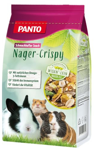 PANTO Nager-Crispy Premium Plus 5X 600g Nagerfutter & Kaninchenfutter - Gepufferte Knuspermischung mit Mais, Erbsenflocken, Möhrenwürfeln & Bananenchips, Ergänzungsfuttermittel für Nager