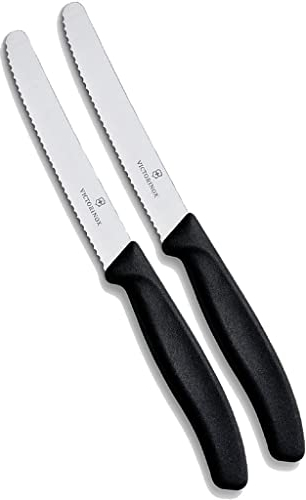 Victorinox | Küchenmesser-Set | 2 Stück Schwarz | Klingenlänge: 11cm | Extra scharfer Wellenschliff | Tafelmesser mit ergonomischen Griff