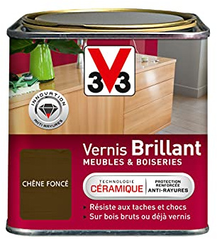 V33 Vernis intérieur Brillant meubles & boiseries, Chêne foncé 0,5L