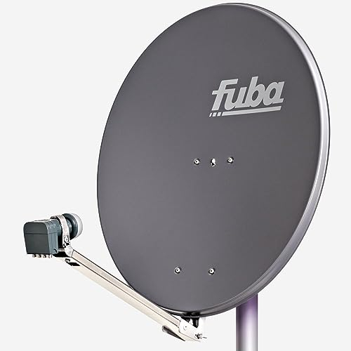 Fuba Satellitenschüssel Komplettset 4 Teilnehmer DAL 804 A - Sat Komplettanlage Fuba DAL 800 A Alu Sat-Schüssel/Sat-Spiegel anthrazit + Fuba DEK 417 Quad LNB 4-Fach - HDTV, UHD(4K/8K), 3D