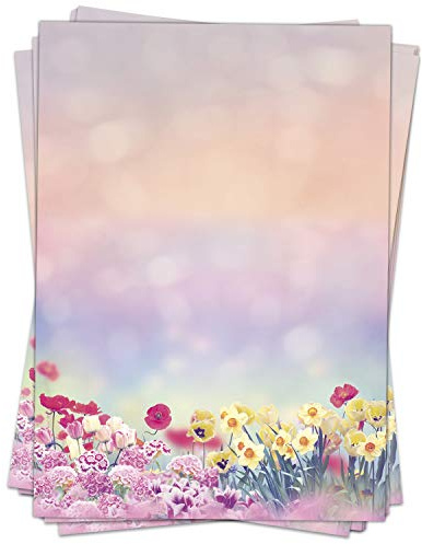50 Blatt Briefpapier (A4) | Wiese im Frühling Romantik | Motivpapier | edles Design Papier | beidseitig bedruckt | Bastelpapier | 90 g/m²