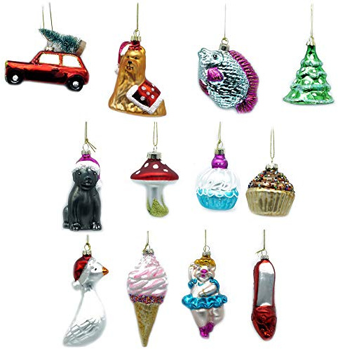 12 x Baumschmuck aus Glas zum Hängen Baumhänger Glas Christbaumschmuck Weihnachtsbaumschmuck Größe 12 x H 6-12 cm