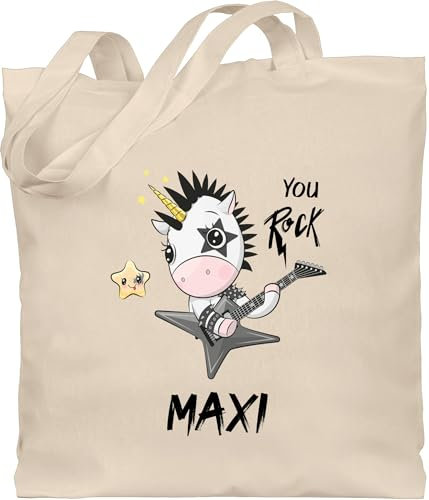 Baumwolltasche - Einhörner - Metal Rock Einhorn - You Rock Geschenk Gitarrist Rocker Death Metal Unicorn - Unisize - Naturweiß - personalisierte tasche kindergarten unicorns rockstar beutel