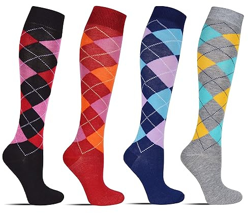 MRCC 4/6 Paar Damen Mädchen Laufsocken Kniestrümpfe Reisestrümpfe lange Socken kompressionsstrümpfe Karo Muster 1303