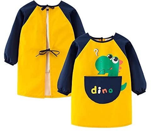Grembiule da pittura impermeabile per bambini, grembiule artistico a maniche lunghe con tasca per ragazze e ragazzi per dipingere, cucinare, giallo., s