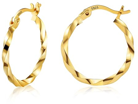 ALEXCRAFT 14K Vergoldete Ohrringe Oval Twisted Runden Chunky Breit Creolen | Silber 925 Ohrringe Oval Verdreht Runden Chunky Dick Leicht Groß Breit Klobig Creolen Kleine Huggie Oval Creolen Damen Frauen