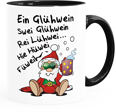 Moonworks® Tazza da caffè vin brulé con scritta divertente Natale mercatino di Natale Babbo Natale Babbo Natale bianco interno nero standard