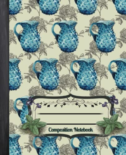 Pitcher & Peonies Vintage Style Composition Notebook: Beautiful Aesthetic Wide Ruled Lined Botanical Journal