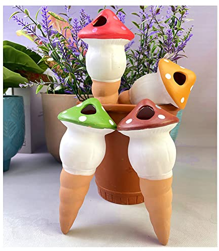 4 Pack Automatic Plant Watering Spikes, Mushroom Shaped Garden Plant Waterer, Water Drip Irrigation Device for Pot Plants(4 colours)