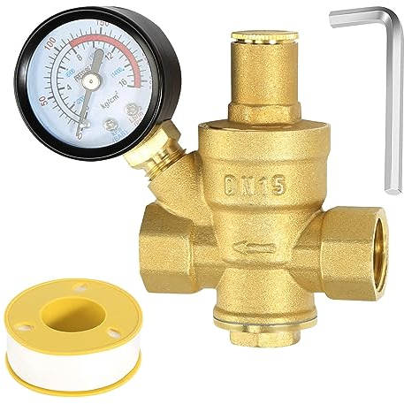 Reducteur de Pression eau DN15 1/2 Pouce Avec Manometre Pression eau, Fabriqué 100% en Laiton de Haute Dureté, Réducteur de Pression d'eau Limiteur de Pression Arrosage Regulateur de Pression d eau