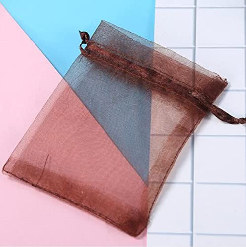 ORGEFY 100 Stück/Los Organza-Beutel mit Kordelzug, 5 x 7 cm, 7 x 9 9 x 12, 10 x 15 cm, Schmuckverpackung, Hochzeit, Weihnachten, Geburtstag, Geschenkverpackung, Pouces, Kastanienbraun, 5 x 7 cm