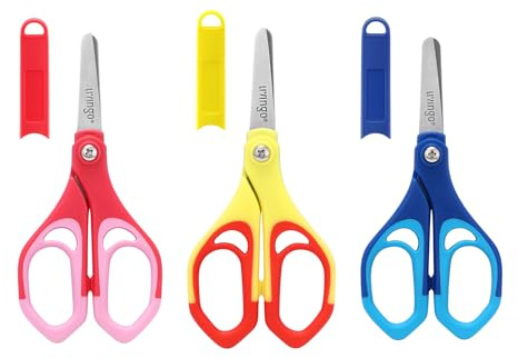 LIVINGO 12,7 cm säkerhet barnsax: Rostfritt stål material - skyddsfodral (inklusive namnklistermärke) - upphängningsbar - mjukt gummihandtag - för dagis och grundskolehantverk, 3-pack