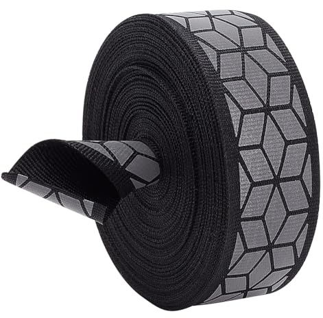 BENECREAT 10 m 26 mm brett silverreflekterande band för sömnad med geometriskt tryck, mycket synligt varningstejp med reflekterande ränder för kläder, regnrockar, svart