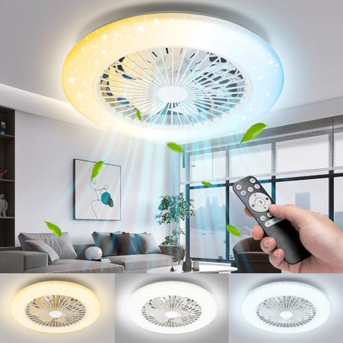 Aigostar Ceiling Fan Light,40W Ceiling Fan with Light and Remote 4800LM, 6 Speeds Fans Lights Dimmable, CCT 2700K-6500K, Quiet LED Fans Lamp 25dB Φ47.5cm Timer